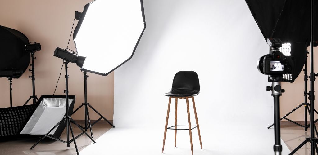 photography studio with chair and lighting