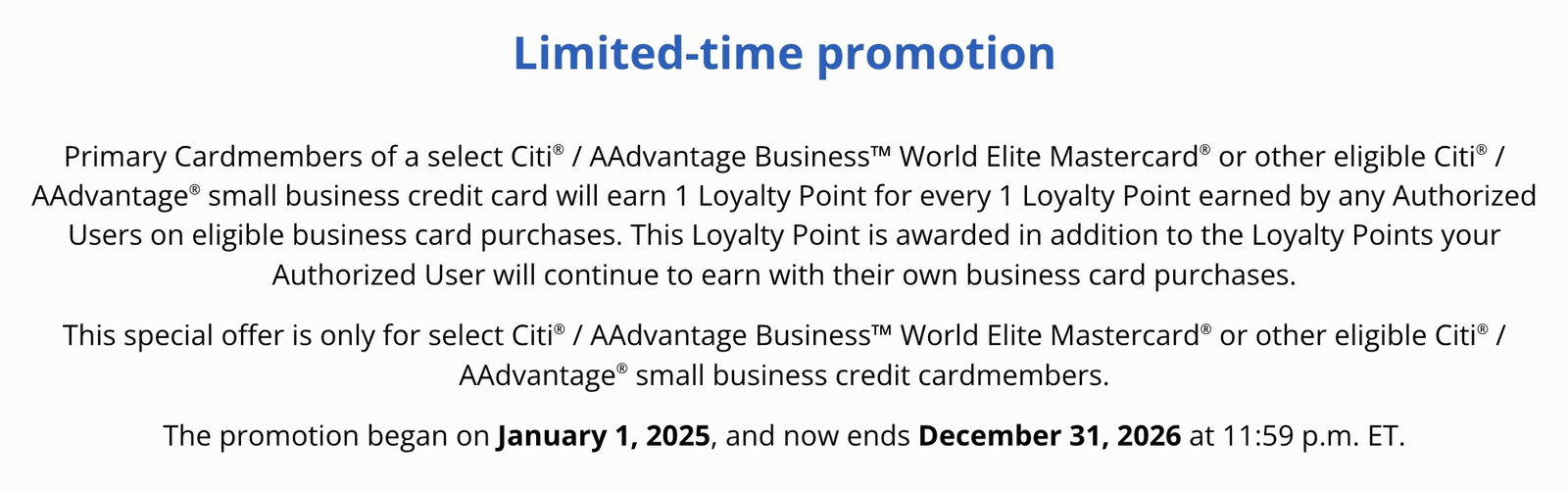 Citi AAdvantage Business Card Prolongs Double Loyalty Points Advantage Until 2026