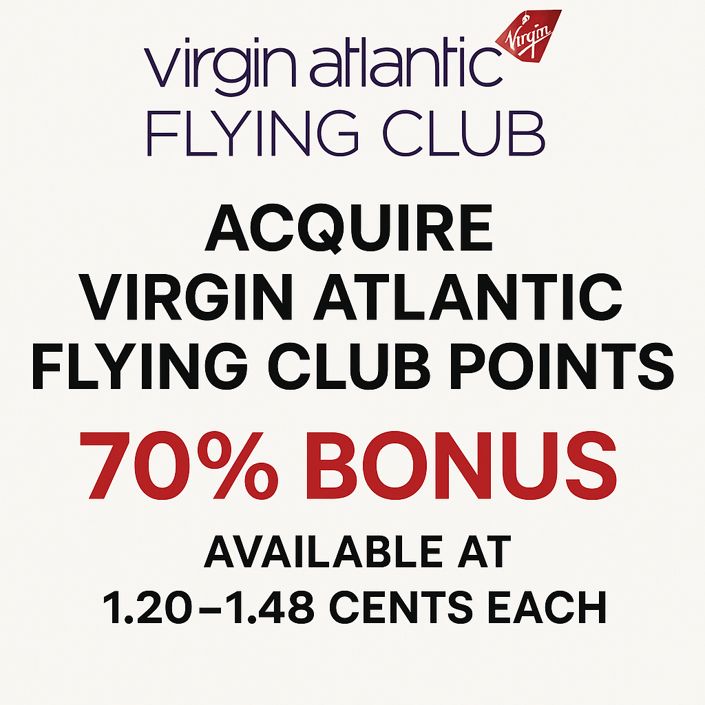 Acquire Virgin Atlantic Flying Club Points with a 70% Bonus, Available at 1.20-1.48 Cents Each