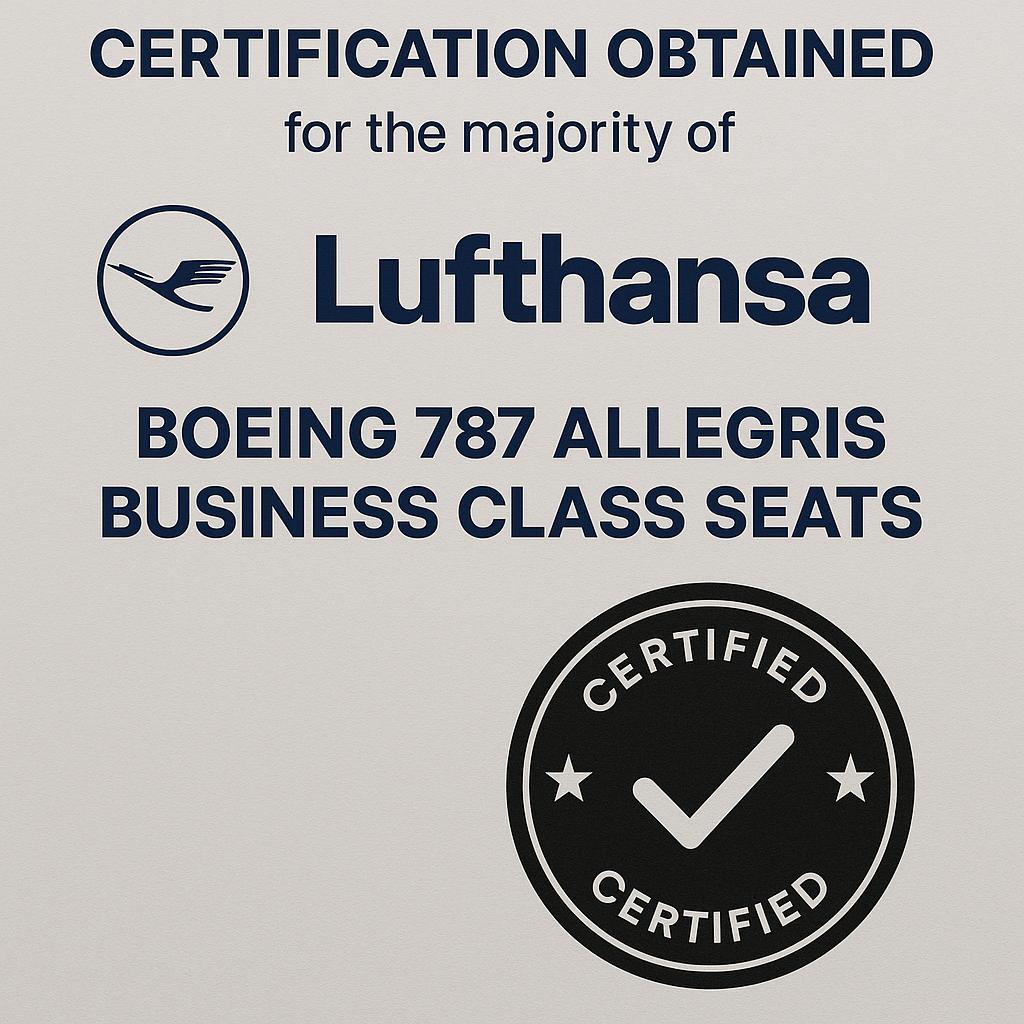 Certification Obtained for the Majority of Lufthansa Boeing 787 Allegris Business Class Seats