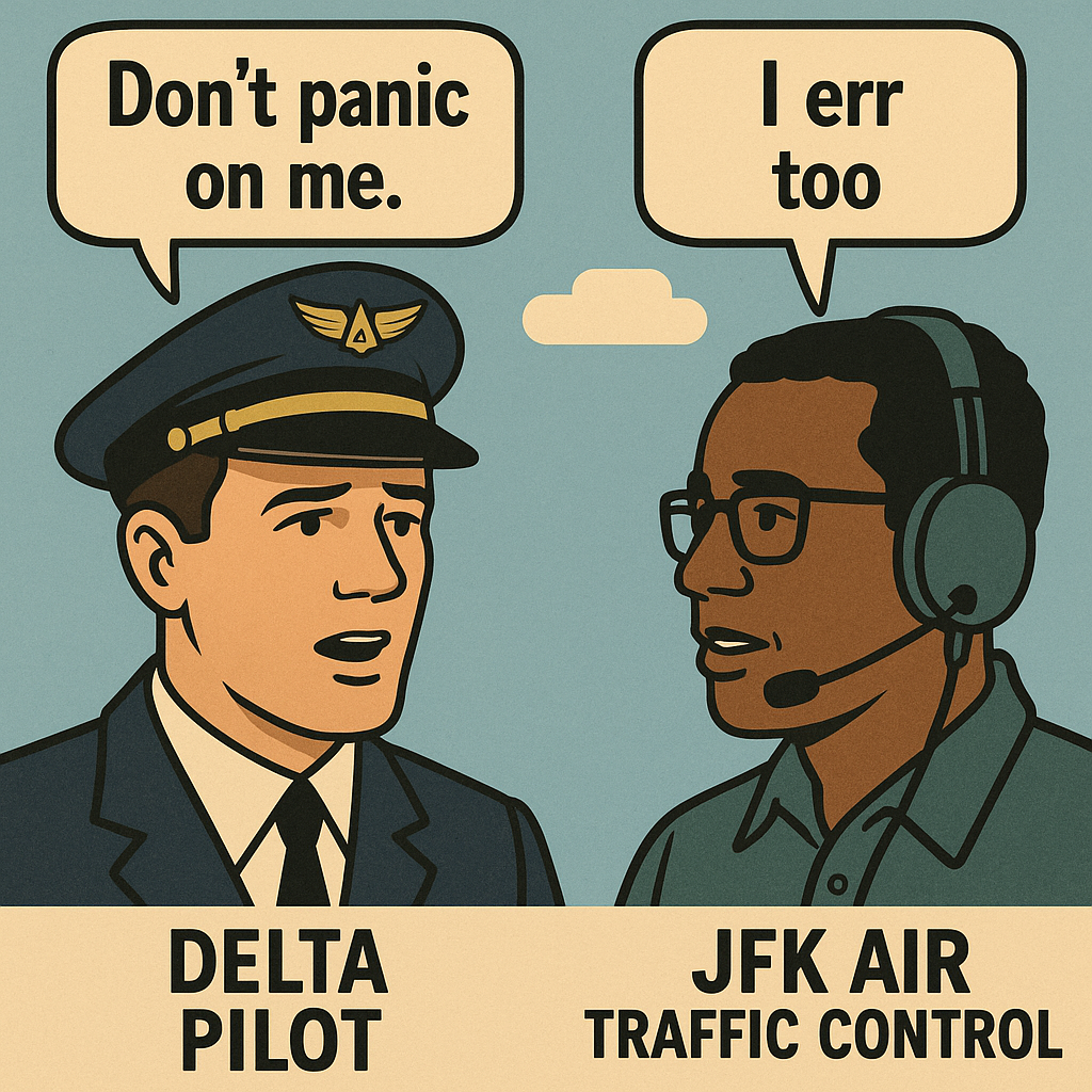 Delta Pilot and JFK Air Traffic Control Conversation: “Don’t Panic on Me,” “I Err Too”
