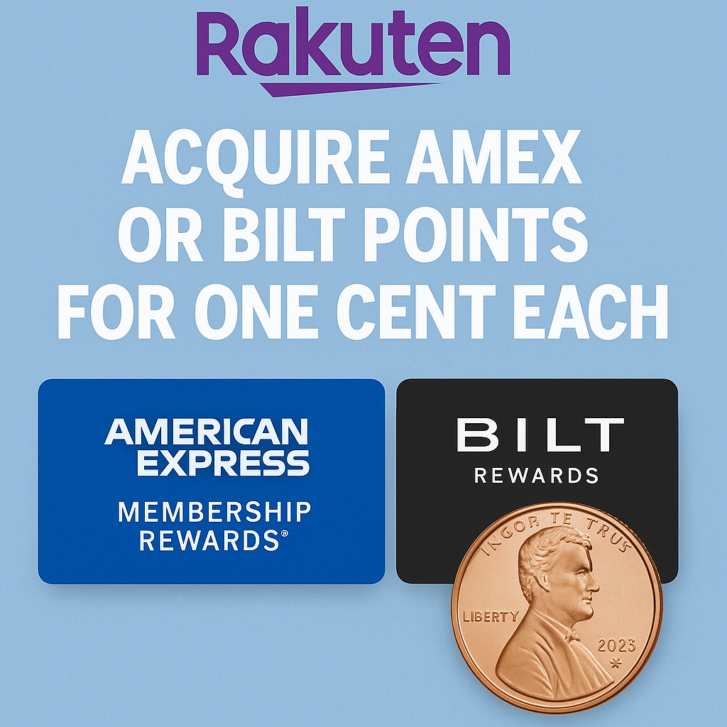 Rakuten Offer: Acquire Amex or Bilt Points for One Cent Each