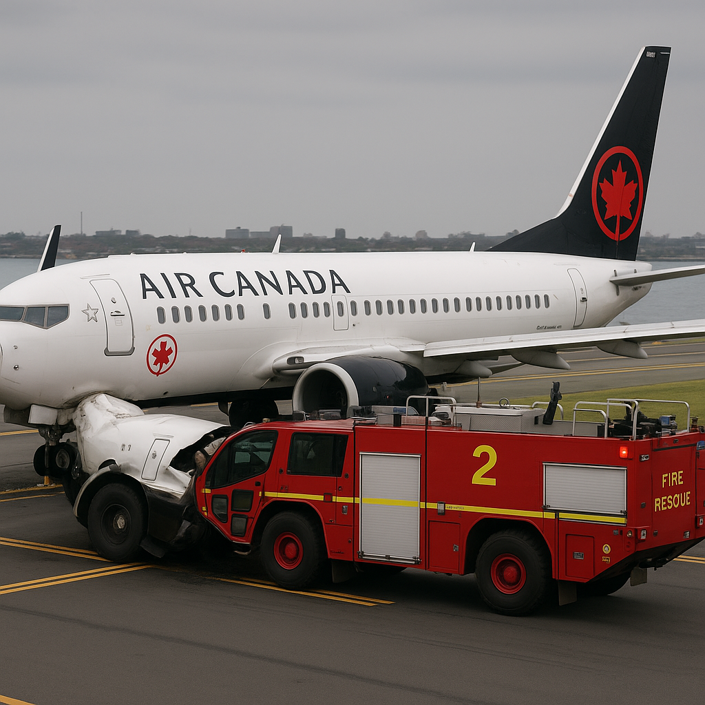 Air Canada Plane and Fire Truck Crash on LaGuardia Runway Because of Air Traffic Control Mistake
