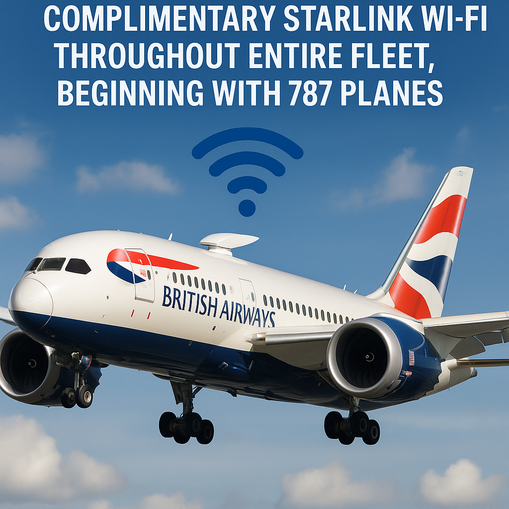 British Airways to Implement Complimentary Starlink Wi-Fi Throughout Entire Fleet, Beginning with 787 Planes