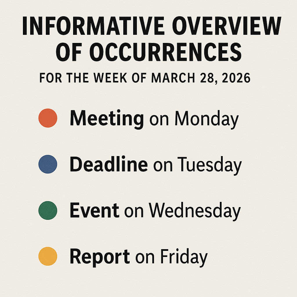 Informative Overview of Occurrences for the Week of March 28, 2026
