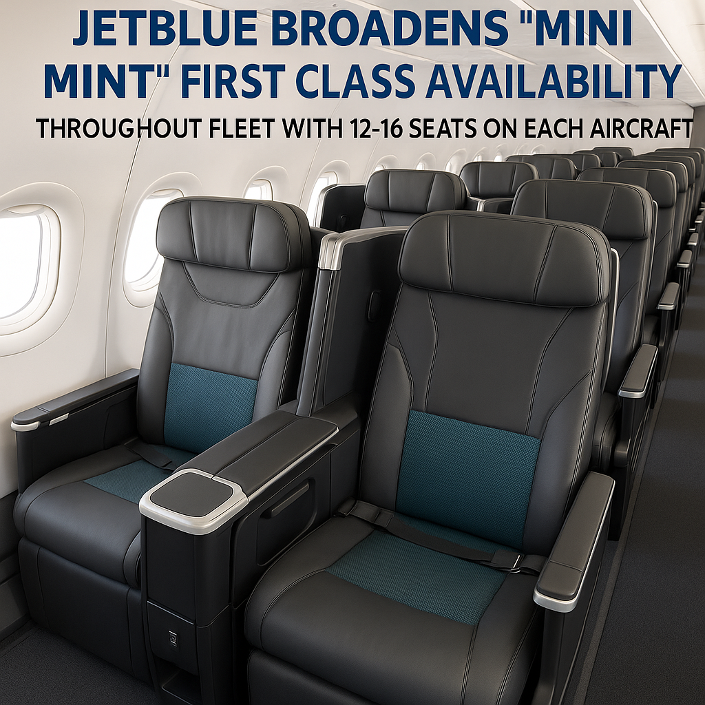 JetBlue Broadens “Mini Mint” First Class Availability Throughout Fleet with 12-16 Seats on Each Aircraft