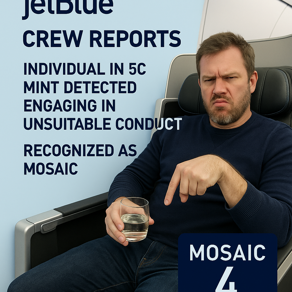 JetBlue Crew Reports: Individual in 5C Mint Detected Engaging in Unsuitable Conduct, Recognized as Mosaic4