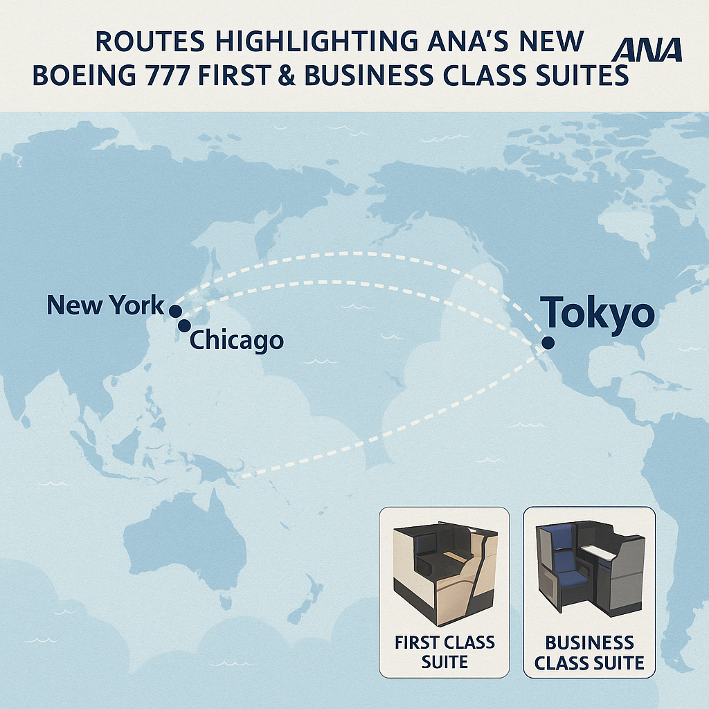 Routes Highlighting ANA’s New Boeing 777 First & Business Class Suites