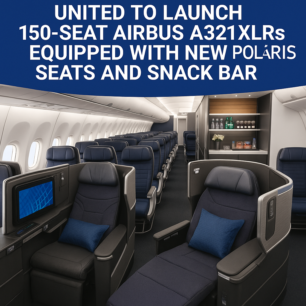 United Airlines to Launch 150-Seat Airbus A321XLRs Equipped with New Polaris Seats and Snack Bar