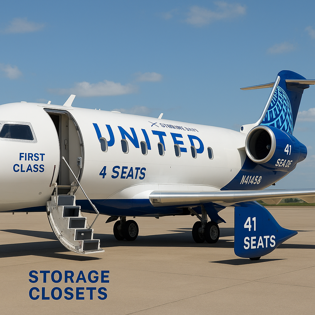 United Airlines Unveils 41-Seat CRJ-450s Equipped with First Class, Storage Closets, and Starlink Wi-Fi