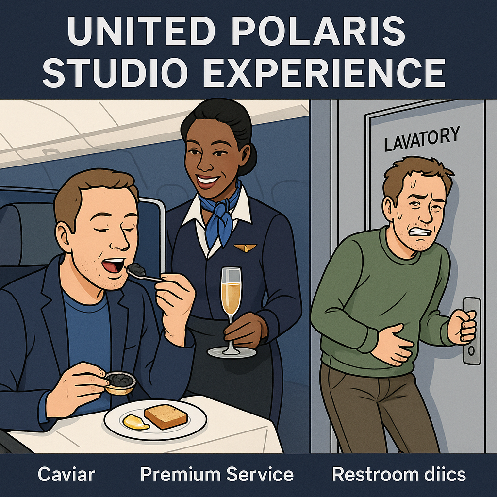 United Polaris Studio Experience: Caviar, Premium Service, and Restroom Difficulties