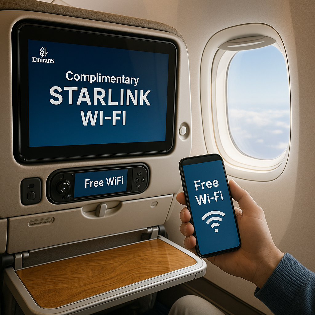 Emirates Starts Implementing Complimentary Starlink Wi-Fi on 777 and A380 Planes