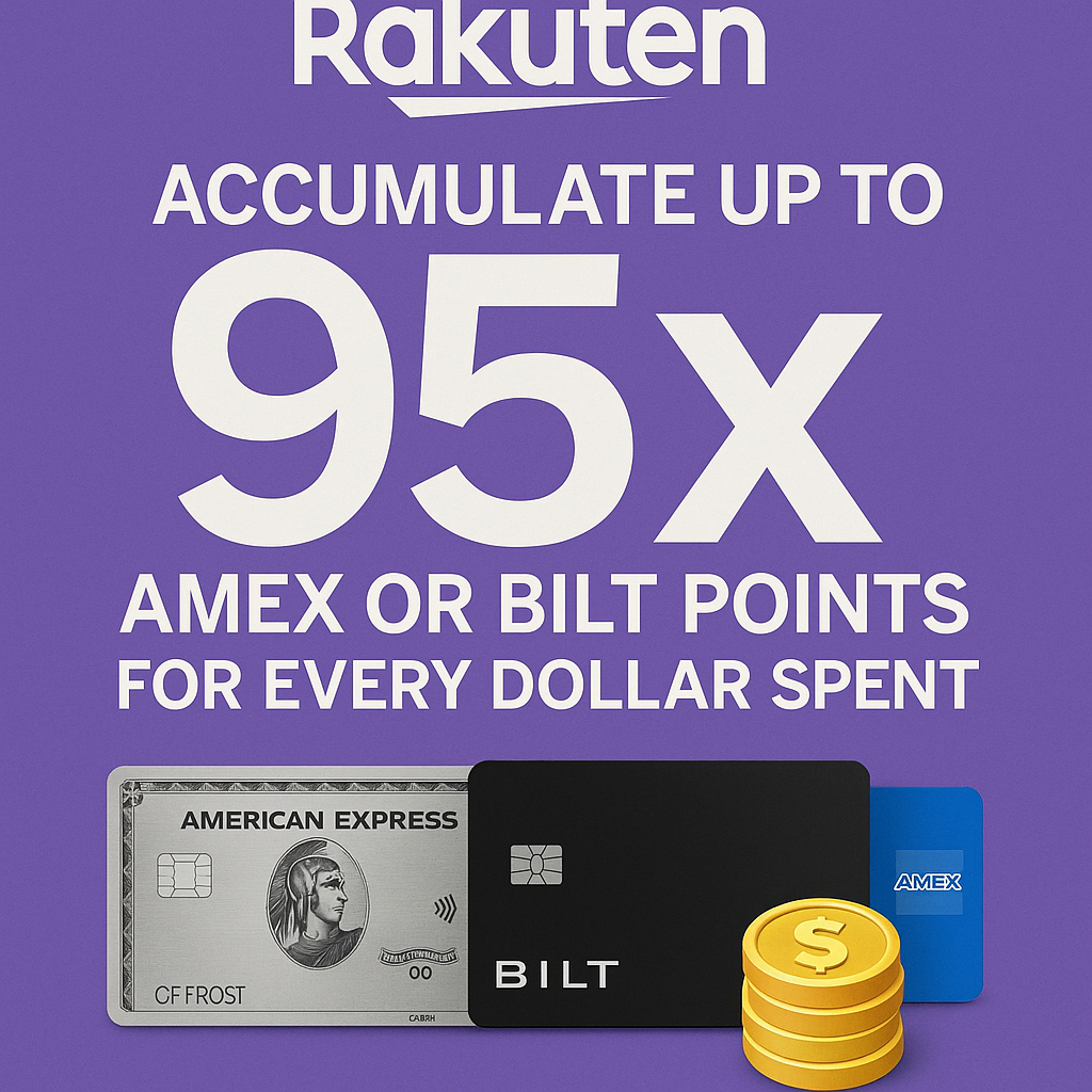 Rakuten Offer: Accumulate Up to 95x Amex or Bilt Points For Every Dollar Spent