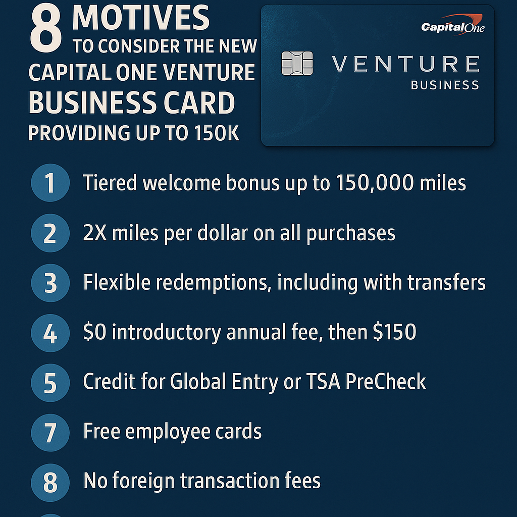8 Motives to Consider the New Capital One Venture Business Card Providing Up to 150K Miles