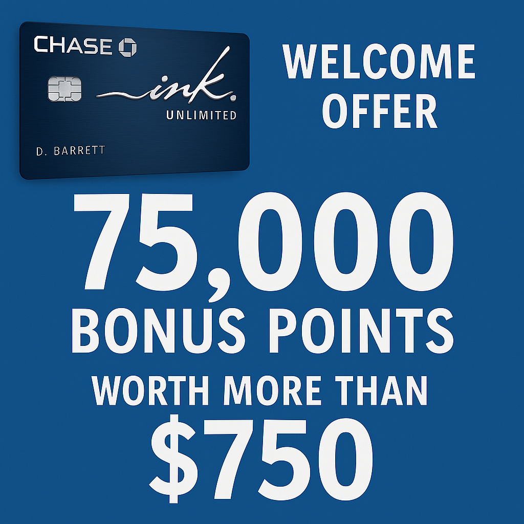 Chase Ink Unlimited Card Presents a Welcome Offer of 75,000 Bonus Points Worth More Than $750