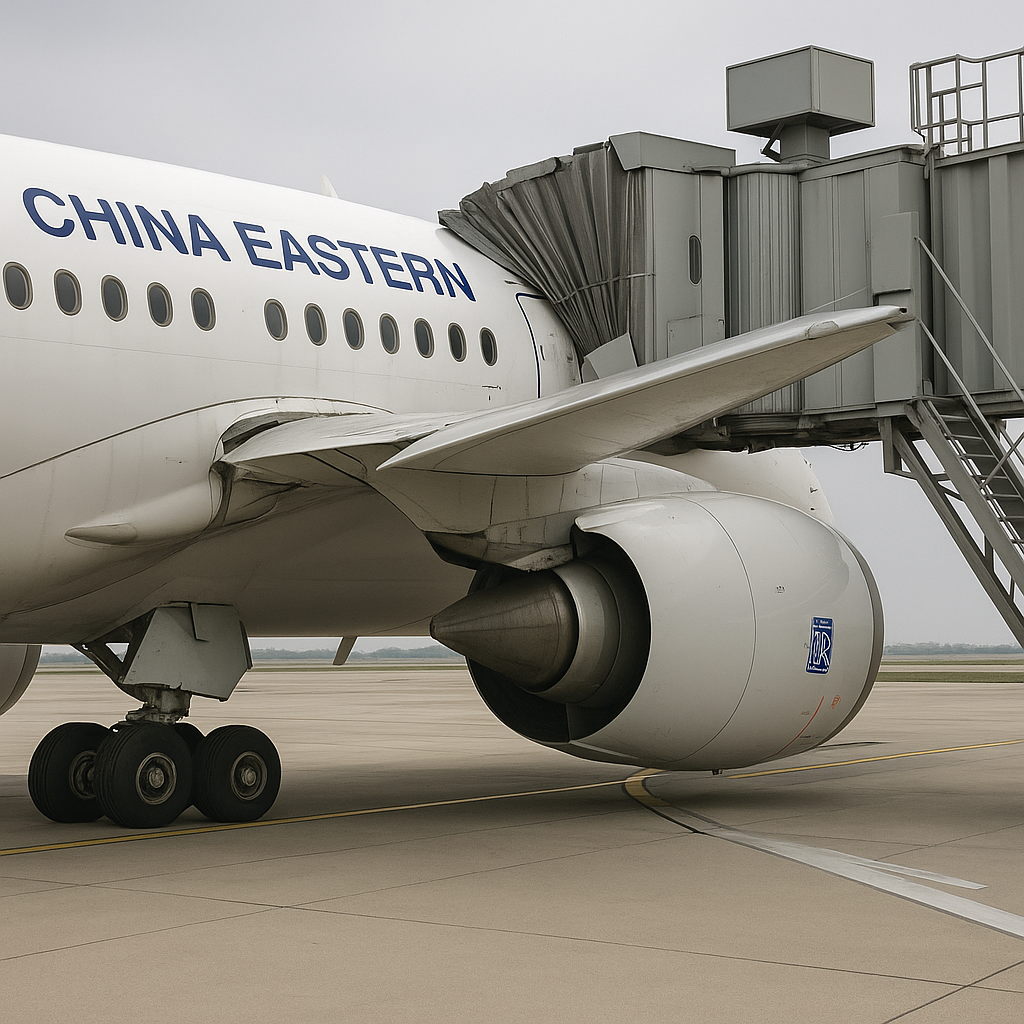 China Eastern A350 Makes Multiple Contact with Jet Bridge Utilizing Engine and Wing