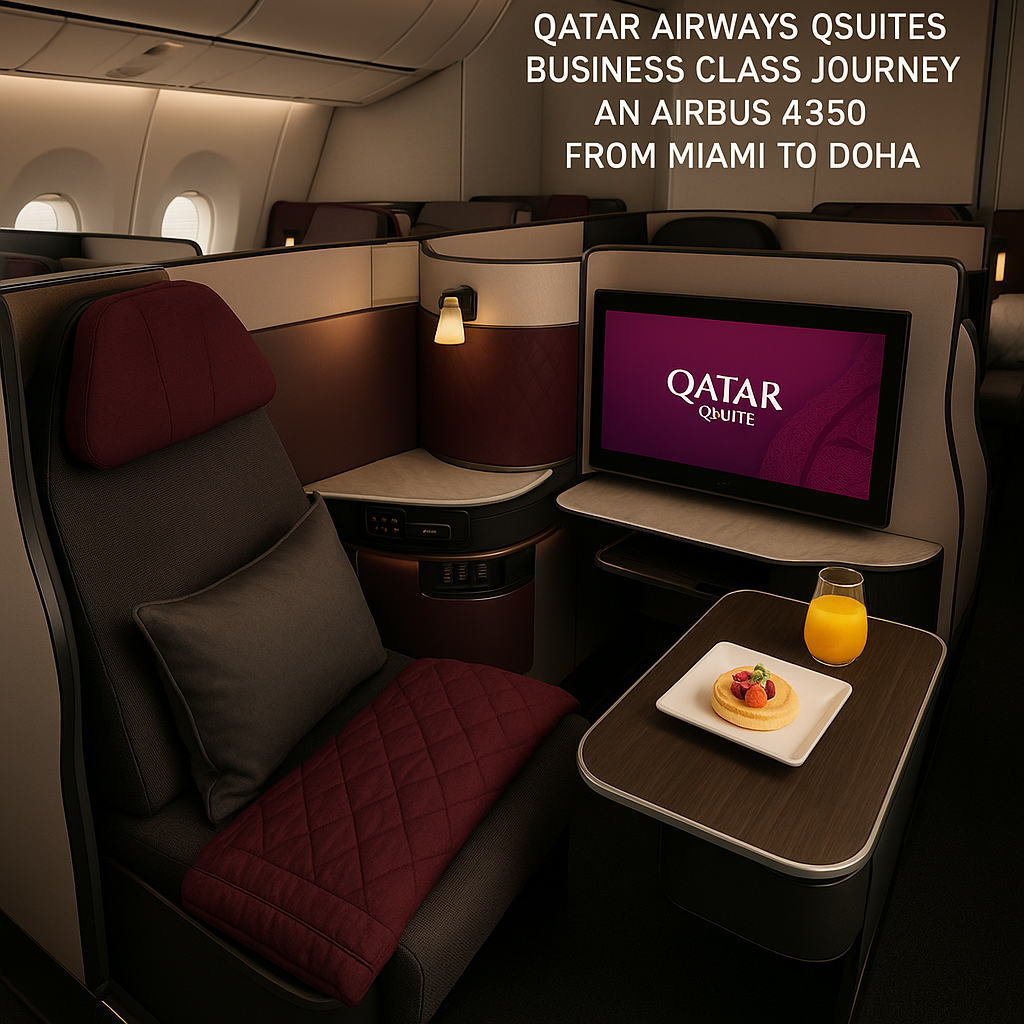 Qatar Airways Qsuites Business Class Journey on Airbus A350 from Miami to Doha