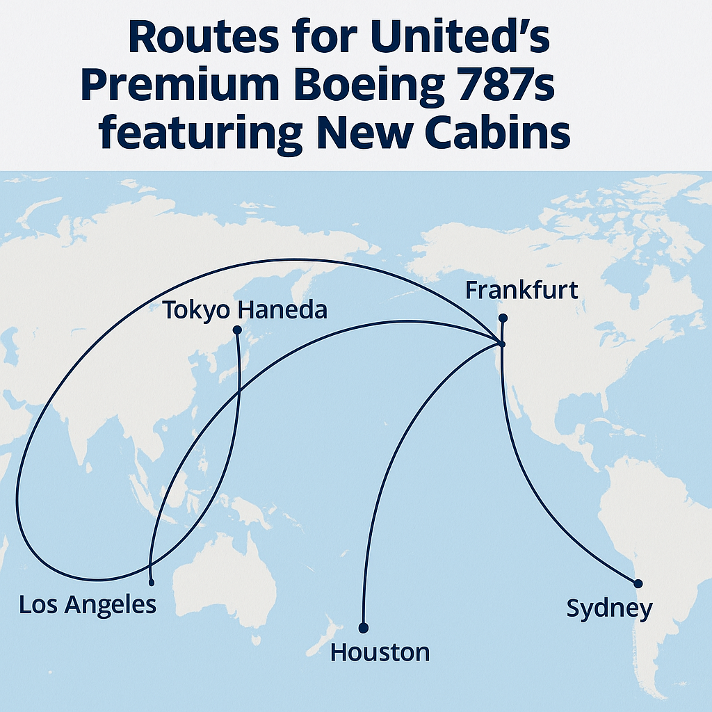Routes for United’s Premium Boeing 787s featuring New Cabins