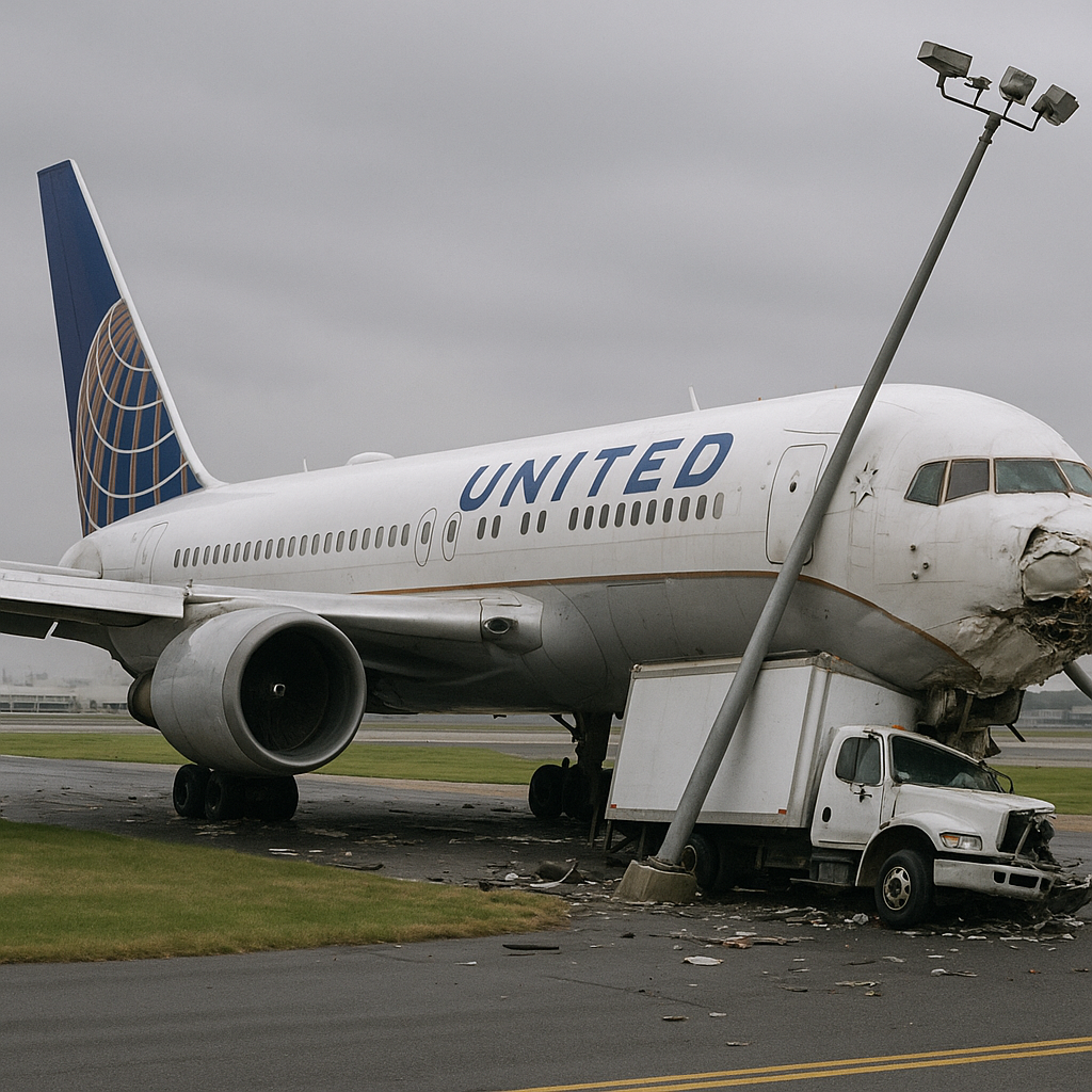United Boeing 767 Crashes into Truck and Light Pole While Approaching Newark