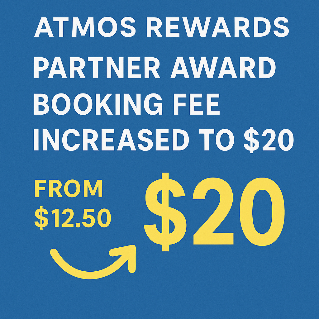 Atmos Rewards Partner Award Booking Fee Increased to $20 from $12.50