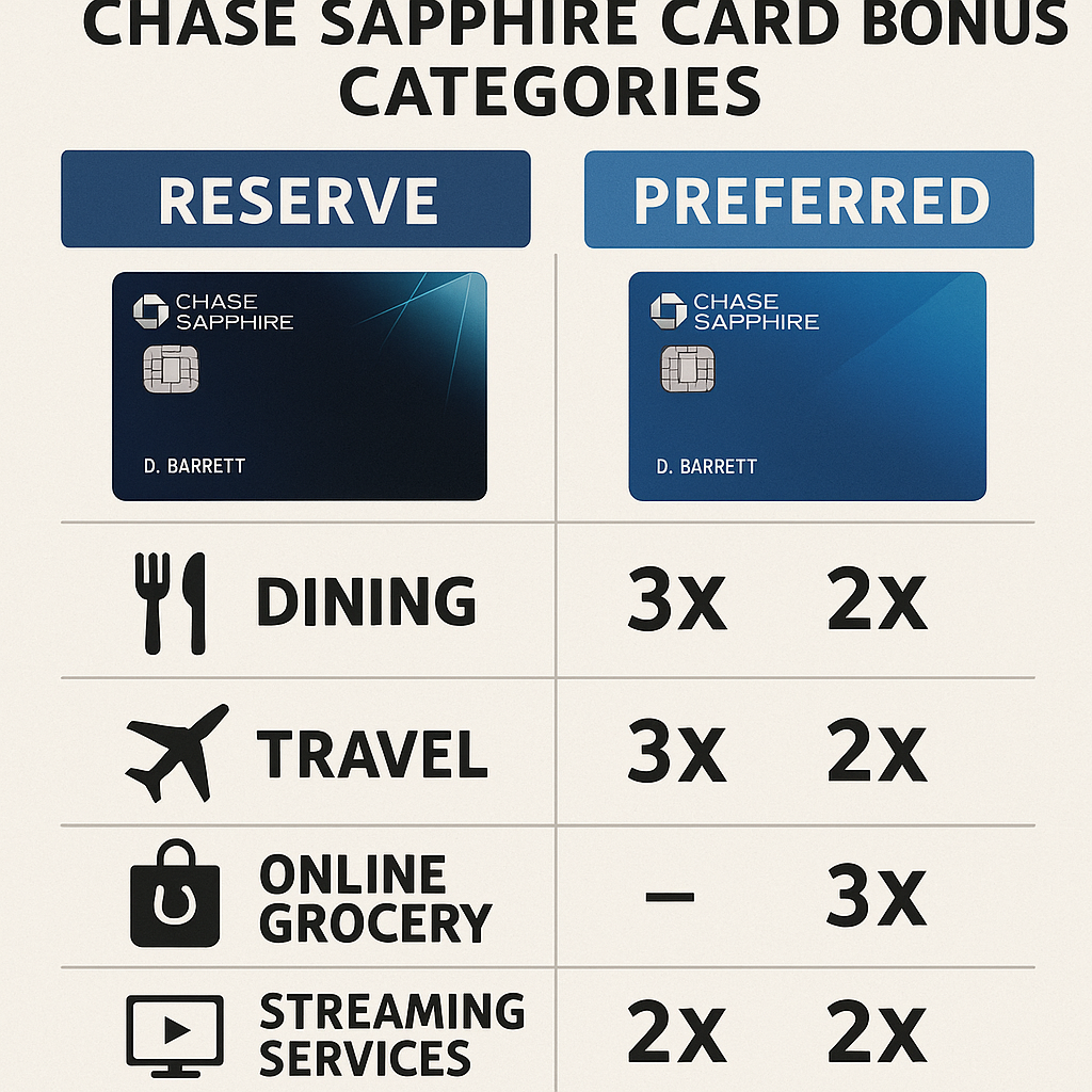 Comparison of Chase Sapphire Card Bonus Categories: Reserve vs. Preferred