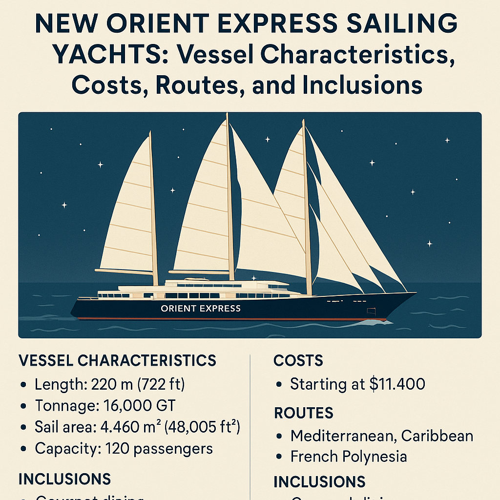 Information about the New Orient Express Sailing Yachts: Vessel Characteristics, Costs, Routes, and Inclusions