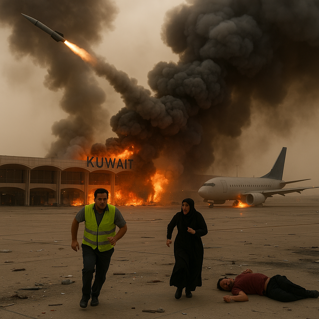 Iranian missile attack strikes Kuwait airport, resulting in casualties, shortly after its reopening.