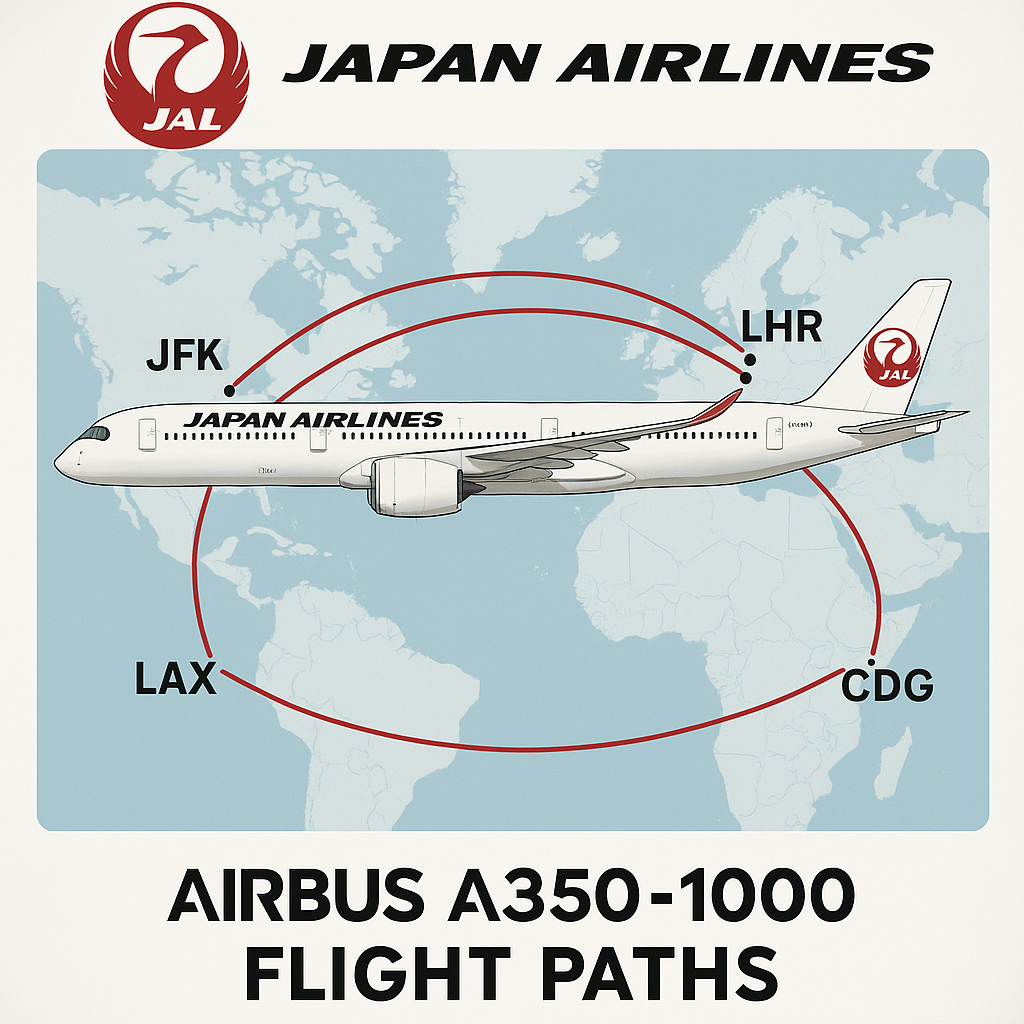 Japan Airlines Airbus A350-1000 Flight Paths: JFK, LAX, DFW, LHR, CDG