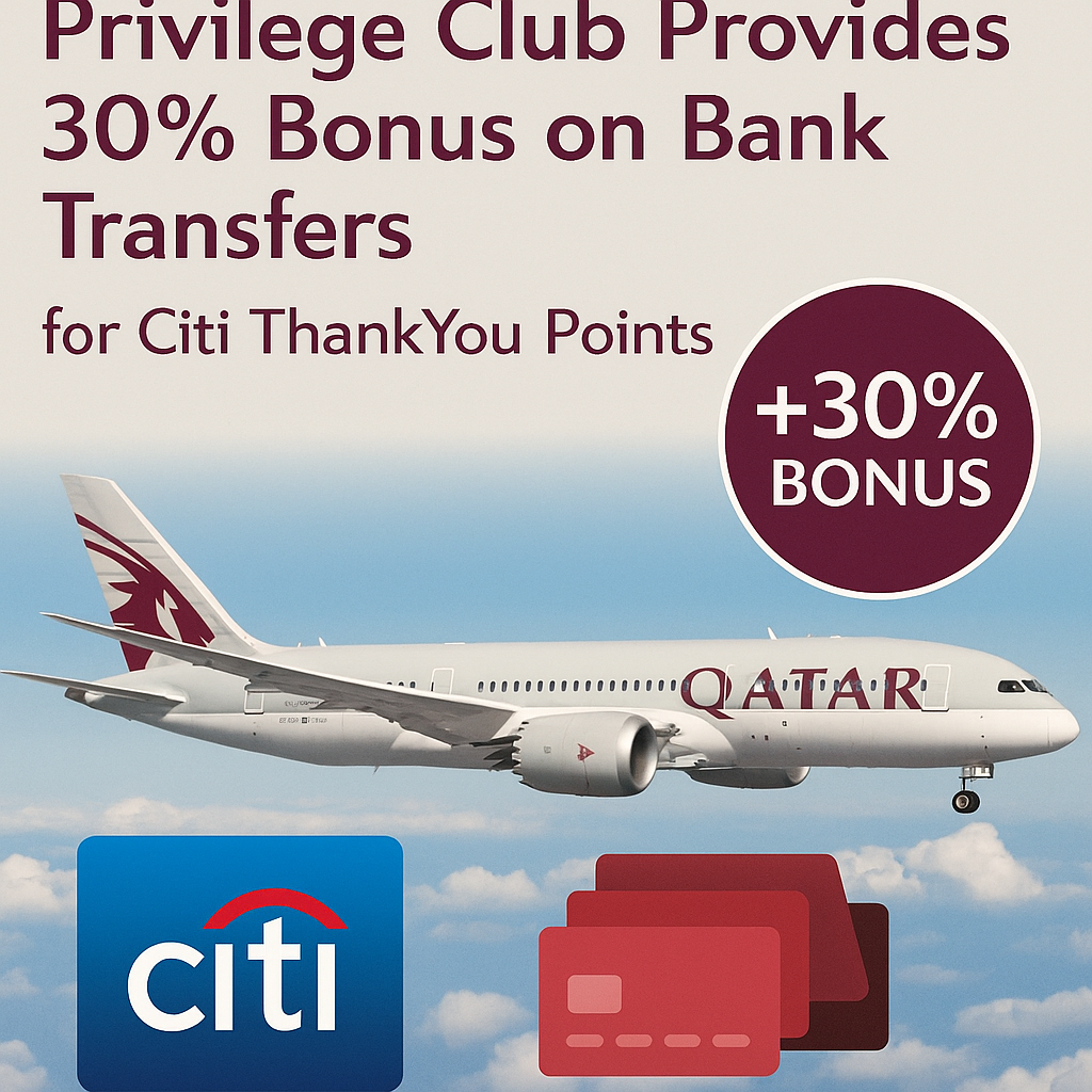 Qatar Airways Privilege Club Provides 30% Bonus on Bank Transfers for Citi ThankYou Points