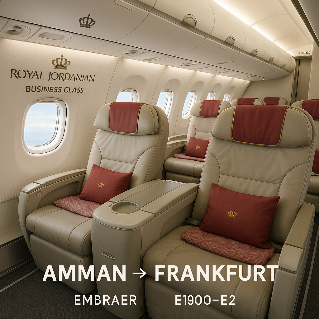 Royal Jordanian Business Class Journey on Embraer E190-E2 from Amman to Frankfurt
