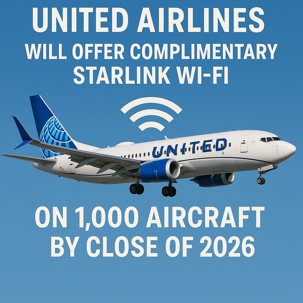 United Airlines will Offer Complimentary Starlink Wi-Fi on 1,000 Aircraft by Close of 2026