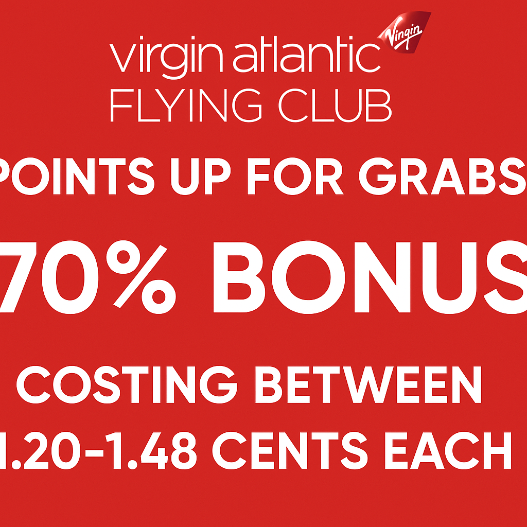 Virgin Atlantic Flying Club Points Up for Grabs with a 70% Bonus, Costing Between 1.20-1.48 Cents Each