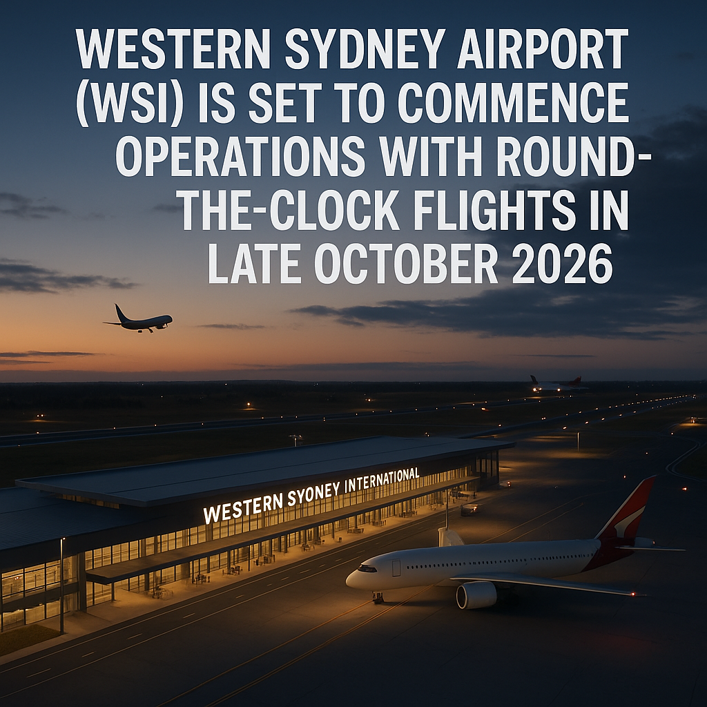 Western Sydney Airport (WSI) is set to commence operations with round-the-clock flights in late October 2026.