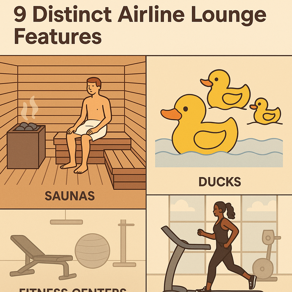 9 Distinct Airline Lounge Features: Saunas, Ducks, and Fitness Centers
