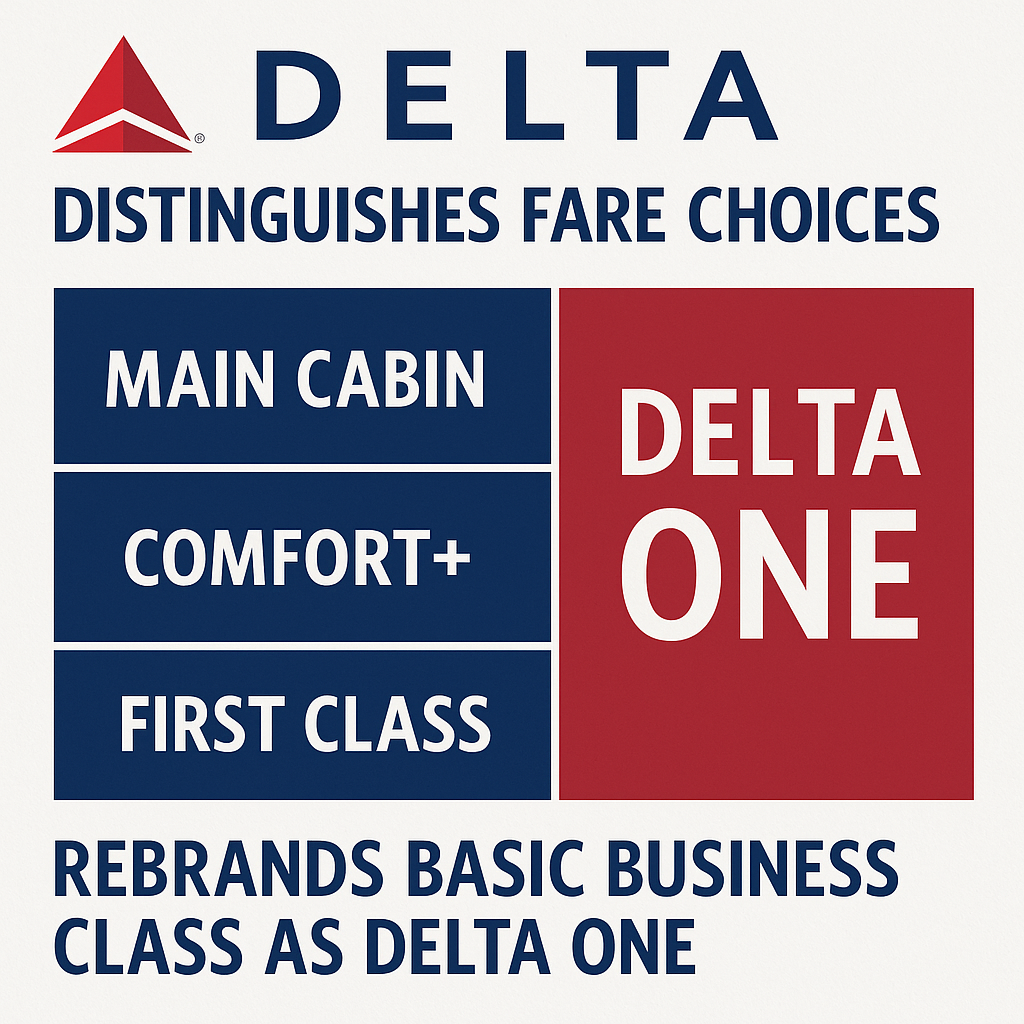 Delta Distinguishes Fare Choices; Rebrands Basic Business Class as Delta One