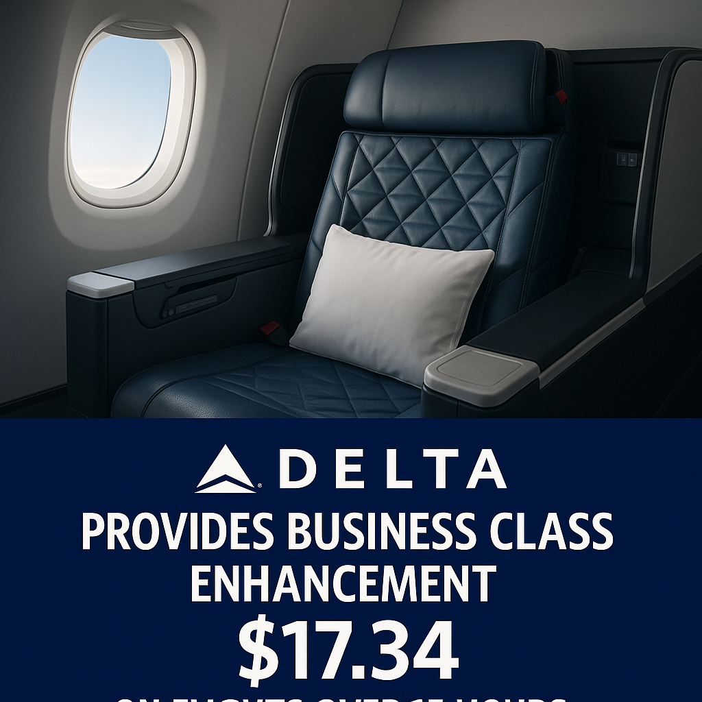 Delta Provides Business Class Enhancement for $17.34 on Flights Over 15 Hours