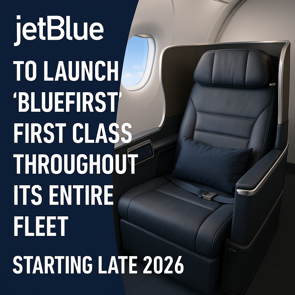JetBlue to Launch “BlueFirst” First Class Throughout Its Entire Fleet Starting Late 2026