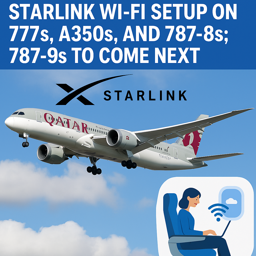 Qatar Airways Finalizes Starlink Wi-Fi Setup on 777s, A350s, and 787-8s; 787-9s to Come Next