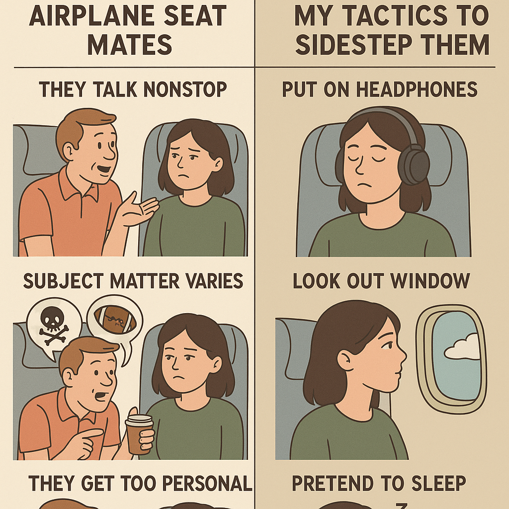 Reasons I Dread Conversations with Airplane Seat Mates and My Tactics to Sidestep Them