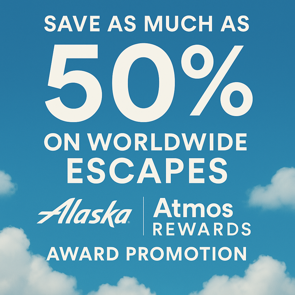 Save as much as 50% on Worldwide Escapes with Alaska Atmos Rewards Award Promotion