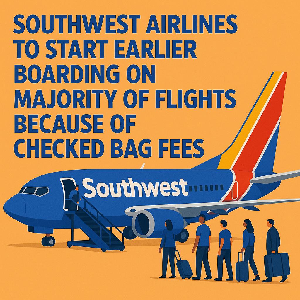 Southwest Airlines to Start Earlier Boarding on Majority of Flights Because of Checked Bag Fees