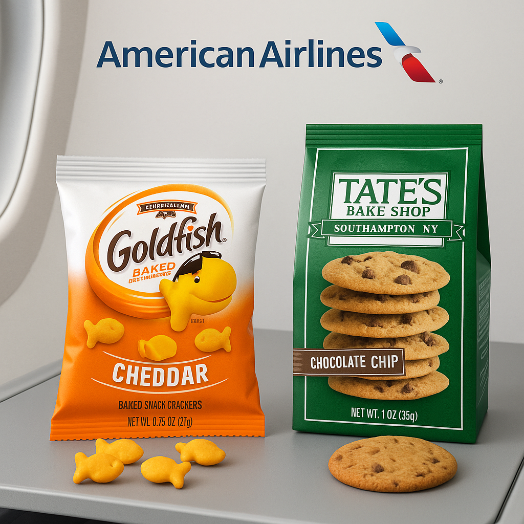 American Airlines Upgrades Economy Class Snacks with Goldfish Crackers and Tate’s Cookies