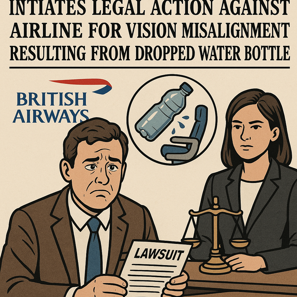 British Airways Traveler Initiates Legal Action Against Airline for Vision Misalignment Resulting from Dropped Water Bottle