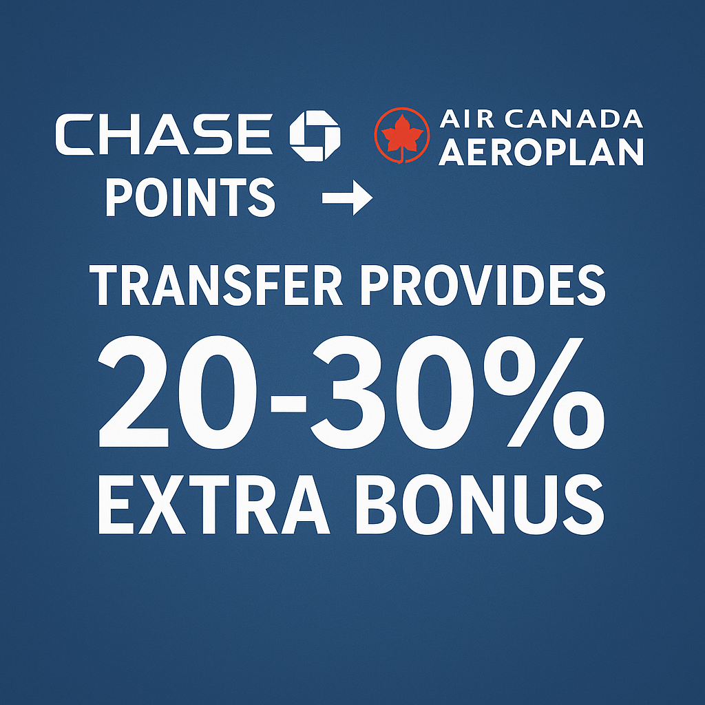Chase Points Transfer to Air Canada Aeroplan Provides 20-30% Extra Bonus