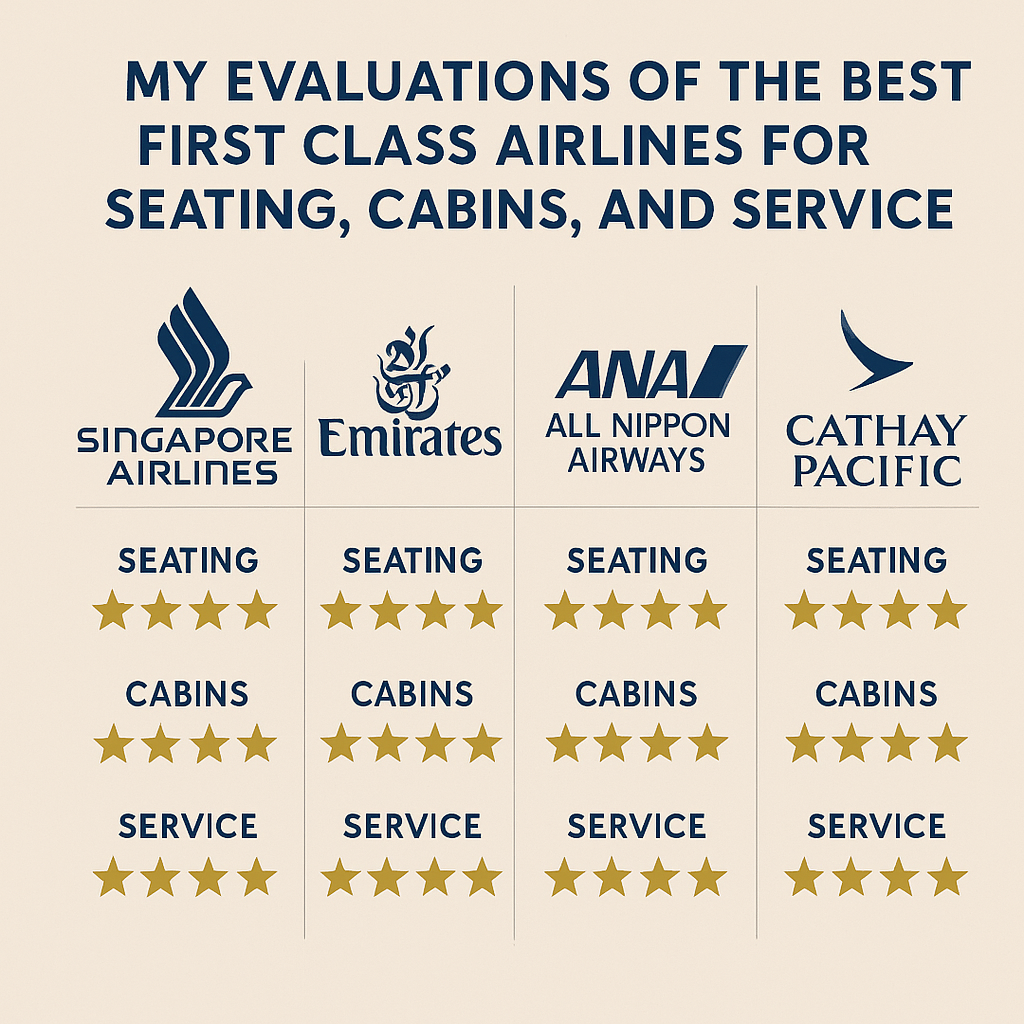 My Evaluations of the Best First Class Airlines for Seating, Cabins, and Service