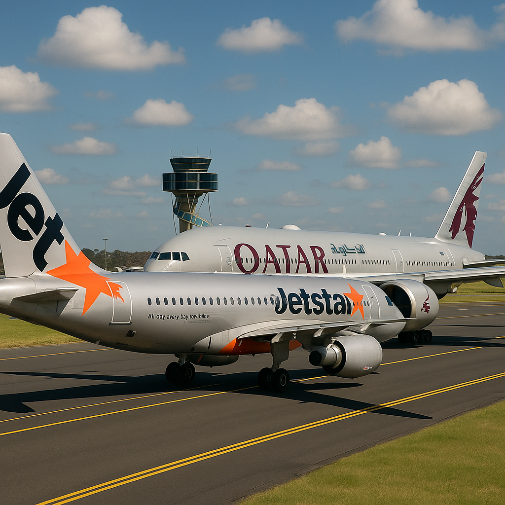 Proximal Collision Event Engaging Jetstar A320 and Qatar Airways 777 on Sydney Airport Taxiway