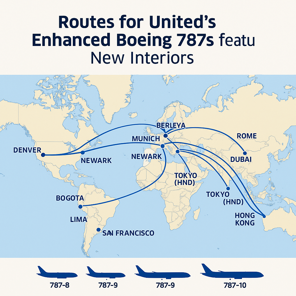 Routes for United’s Enhanced Boeing 787s featuring New Interiors