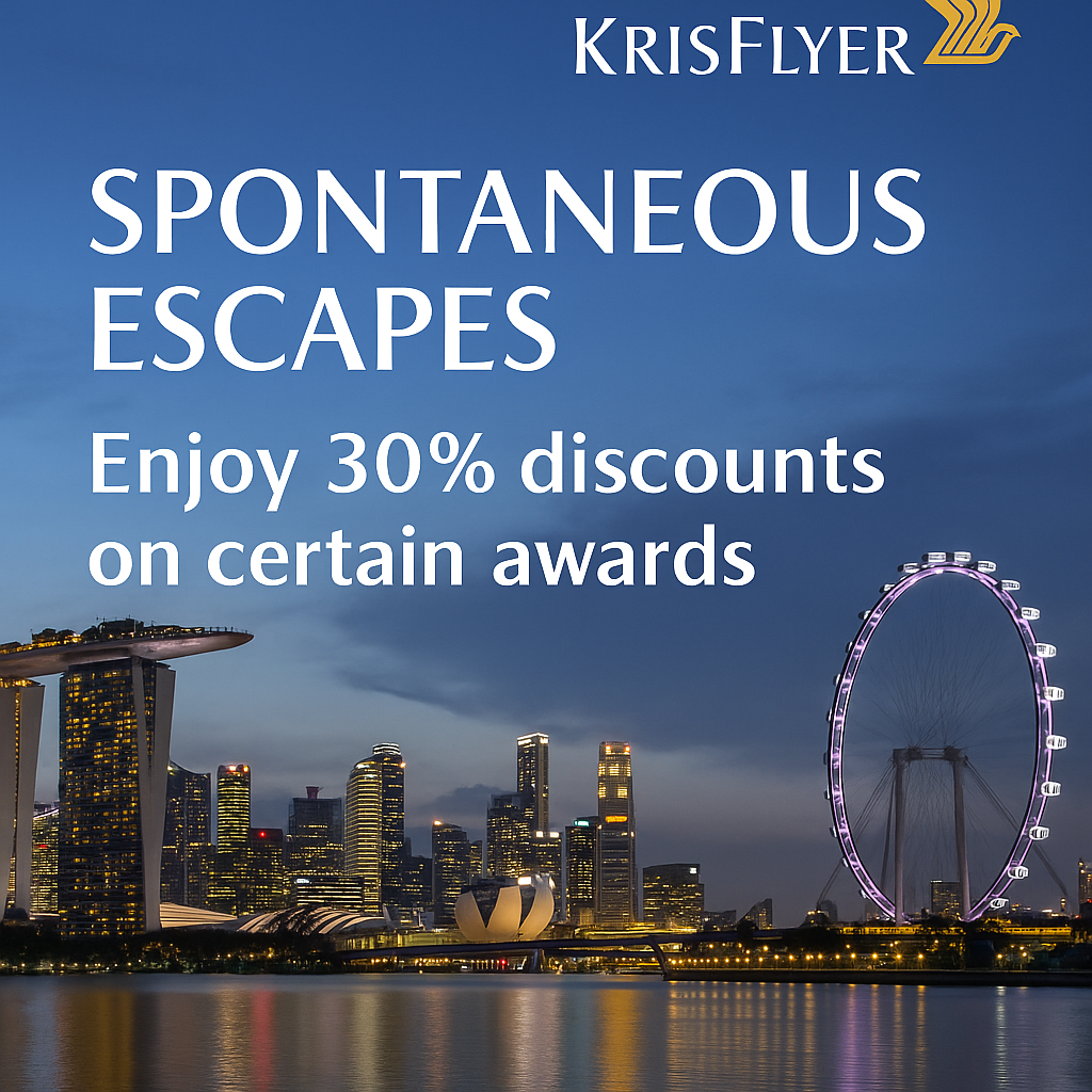 Singapore KrisFlyer Spontaneous Escapes: Enjoy 30% Discounts on Certain Awards