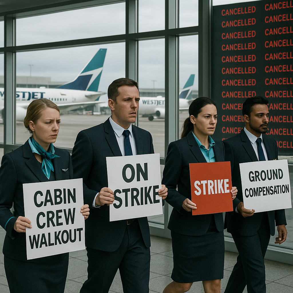 WestJet Cabin Crew Walk Out Over Ground Compensation, Resulting in Extensive Flight Cancellations