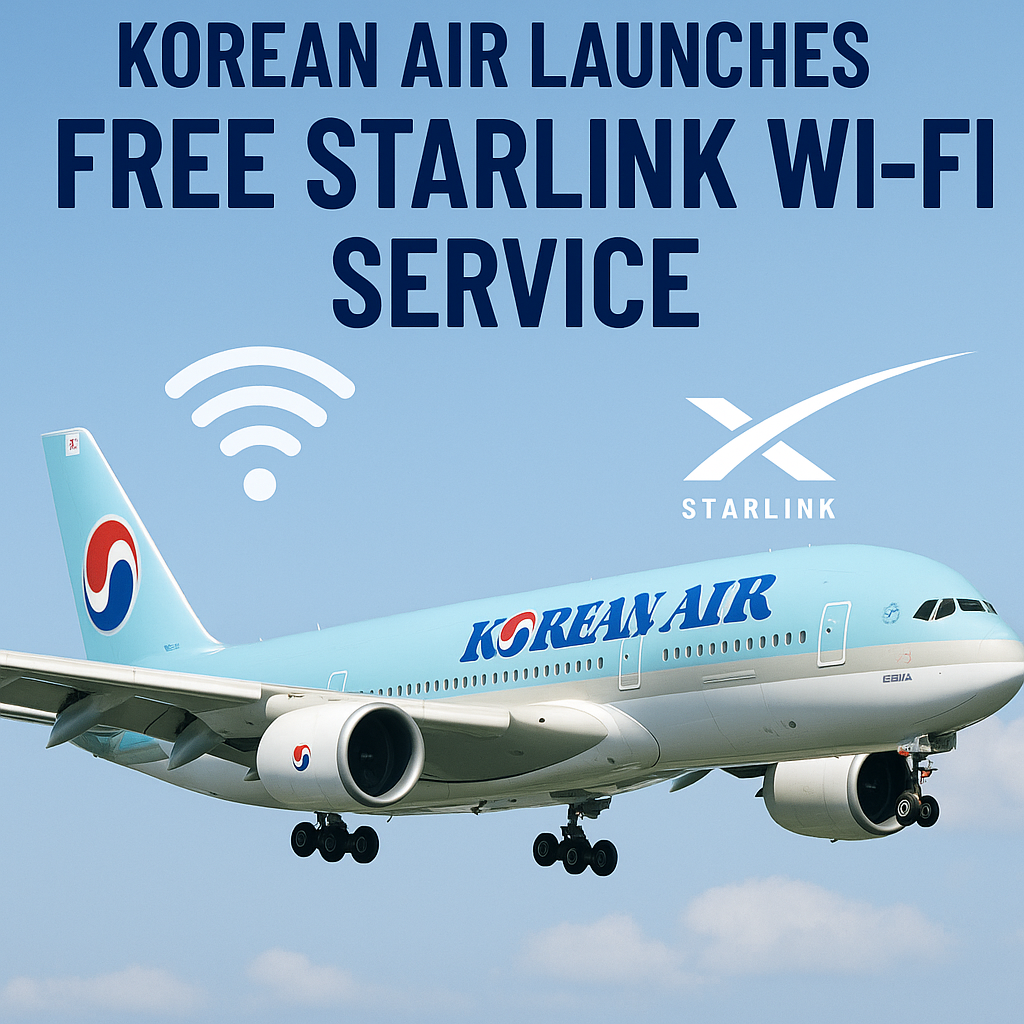 Korean Air Launches Free Starlink Wi-Fi Service